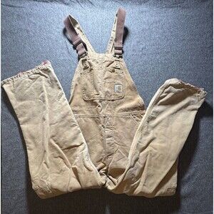 Vtg Carhartt Double Knee Overalls Bib Size 38x32 Tan Workwear 100 Years Flawed